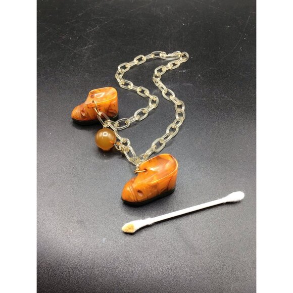Vintage Bakelite Shoes Charms Necklace Celluloid Chain Link with Shoes and Ball - Picture 7 of 7
